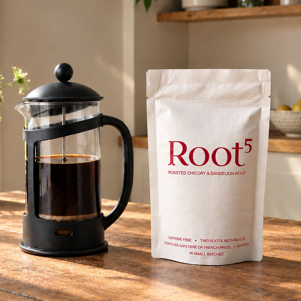 Root⁵ roasted chicory and dandelion root, brewed in a cafetière